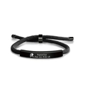 Dettaglio del bracciale nero intrecciato con targa in metallo Aquarius e cordino nylon - Acquario Nero