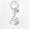 Portachiavi unicorno a cuore argento con cristalli colorati e ciondolo lettera W - Lettera W
