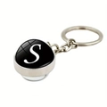 Silberner Schlüsselanhänger Buchstabe S mit schwarzem Glas-Cabochon-Anhänger - Buchstabe S