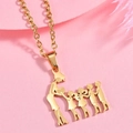 Gold stainless steel necklace with family silhouette pendant featuring mother and four kids - Gold Two Sons Two Daughters Silhouette