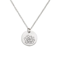 Collana con ciondolo a fiore di loto in argento con disco inciso in acciaio inossidabile - Luglio D'argento