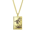Goldene Edelstahl-Tarotkarten-Halskette mit The Fool Gravur an einer robusten Panzerkette - Gold - Der Narr