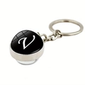 Silberner Schlüsselanhänger mit Glas-Cabochon und kursivem Buchstaben V auf Schwarz - Buchstabe V