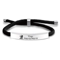 Bracciale regolabile in corda intrecciata nera con placca d'argento incisa segno Vergine - Vergine Argento