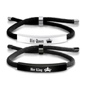 Verstelbare geweven koppel armbanden set met His Queen en Her King kroon metalen platen - Queen King Stijl