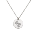 Collana con ciondolo rotondo in acciaio inossidabile argento e motivo floreale inciso - Ottobre D'argento