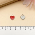 DIY sweet heart pendants with red enamel and leaf-veined metal relief texture - Red Peach Heart Shape (21912)