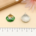 DIY shell-shaped charm with green enamel coating, pink star detail and faux pearl - Green Sea Star Pearl Large Shell (21913)