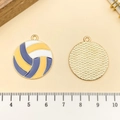 Creatieve volleybal bedeltjes met geel-blauw emaille en gouden achterkant voor armbanden - Volleybal (21717) / 28x24mm / Blauw Emaille