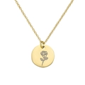 Collana dorata in acciaio inossidabile con pendente circolare e incisione a rosa minimalista - Giugno Dorato