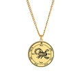 Macro shot of gold stainless steel seal pendant with scorpion and Hebrew engraving - Scorpio Symbol Design (Style 12)
