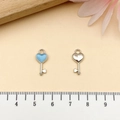 Silver and light blue heart key pendants for DIY jewelry making with metric ruler scale - Blue Heart Shape Key (21917)