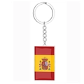 Gros plan d'un porte-clés en acier inoxydable avec drapeau espagnol et finition époxy - Style Espagne