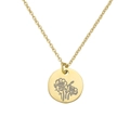 Collana dorata con fiore di nascita e incisione floreale su un ciondolo a moneta tonda - Oro Agosto