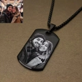 Custom rectangle photo engraved dog tag necklace in black stainless steel for couples - 2.5x4cm / Black