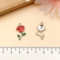 Red enamel rose flower pendant charm in silver alloy for DIY bracelet and jewelry making - Large Red Rose Flower (21931)