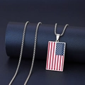 Polished stainless steel necklace featuring a US flag pendant on a round box chain - United States