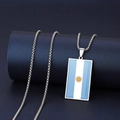 Stainless steel Argentina flag pendant necklace with sun emblem on a silver box chain - Argentina