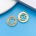 Golden Cancer zodiac charms with white rhinestones and engraved metal for DIY jewelry - KC Gold Cancer