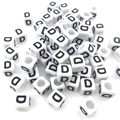 Cuentas cúbicas blancas de acrílico 6mm con letra D negra para joyería DIY - Cuenta de Letra Cuadrada Blanca D