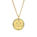 Gold stainless steel Seal of Solomon necklace with detailed astrological engravings - Occult Geometric Design (Style 10)