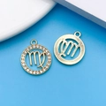 Two Virgo zodiac charms with rhinestones and engraved metal for DIY jewelry making - KC Gold Virgo