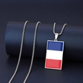 Edelstahl-Halskette mit rechteckigem Frankreich-Flaggen-Anhänger an silberner Kette - Frankreich-Stil
