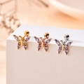 Clous d'oreilles papillon en trois couleurs avec pierres mauves et fermoirs à vis - Style Papillon-4#