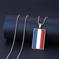 Edelstahlhalskette mit rechteckigem Frankreich-Flaggenanhänger auf blauem Grund - Niederlande-Stil