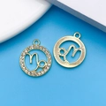 Golden Capricorn zodiac charms with rhinestones and starburst texture for DIY jewelry - KC Gold Capricorn