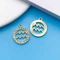 Golden Aquarius zodiac charms with sparkling zircons and radial texture for DIY jewelry - KC Gold Aquarius