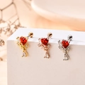 Close-up of heart-shaped zircon earrings with stainless steel ball back in three colors - Red Heart (8#) / Gold