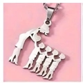 Family necklace featuring mother and four children silhouettes on a pink background - Four Sons Silhouette