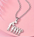Family necklace featuring mother and four daughters silhouette pendant in silver stainless steel - Four Daughters Silhouette