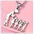 Family silhouette pendant necklace in silver stainless steel showing mother and four children - Three Daughters One Son Silhouette