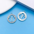 Aries zodiac charm set with white crystal rhinestones in silver finish for DIY jewelry - Silver Aries