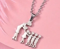 Silver stainless steel family necklace showing a mother and children heart pendant - Three Sons One Daughter Silhouette