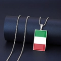 Edelstahlhalskette mit rechteckigem Italien-Flaggen-Anhänger an silberner Box-Kette - Italien-Stil