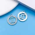 Silver-colored Gemini constellation pendants with crystals and textured metal finish - Silver Gemini