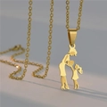 Golden stainless steel family necklace featuring a mother and daughter heart silhouette - Gold Mother Daughter Silhouette