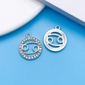 Silver Cancer zodiac charm pendants with rhinestones for DIY jewelry making - Silver Cancer
