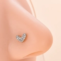 Funkelndes herzförmiges Nasenpiercing aus Edelstahl mit Mikro-Zirkonia Besatz - Herzstil - Silber (2# Silber)