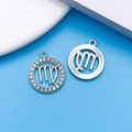 Silver Virgo zodiac pendant charms in diamond-set and brushed metal finishes - Silver Virgo