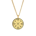 Golden Seal of Solomon Jupiter stainless steel amulet necklace with Hebrew engraving - Round Disc Hebrew Engraving (Style 34)