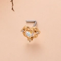 Detailaufnahme der L-Form Gold Nasenstecker mit Herz-Opal und Zirkonia Verzierungen - 1# Herz Mehrfarbiger Stein Stil / Gold