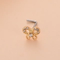 Détail macro du piercing de nez en acier inoxydable doré avec papillon en zircon étincelant - 3# Style Papillon Pavé de Strass / Or