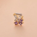 Vue détaillée d'un piercing de nez papillon doré avec des cristaux de zircone violets et blancs - 5# Style Papillon Or Violet Blanc / Or