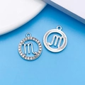 Silver Scorpio zodiac charms with rhinestones and radial patterns for DIY jewelry making - Silver Scorpio