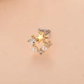 Piercing de nez en forme de L doré avec breloque étoile, perles et zircons sur fond abricot - 9# Style Étoile à Cinq Branches et Perle Artificielle / Or
