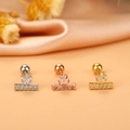 Detailed view of three stainless steel cartilage earrings with zircon stars and bars - Star Crossbar Style (2#) / Gold